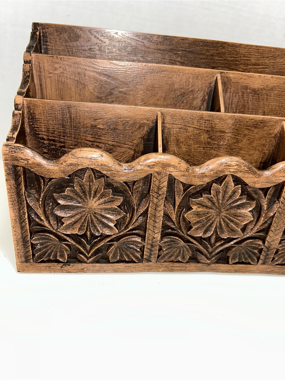 Lerner Mid Century Modern Brown Faux Wood Desk Caddy Organizer - Picture 2 of 11